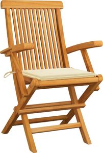 vidaXL Krzesła ogrodowe, kremowe poduszki, 4 szt., lite drewno tekowe 2