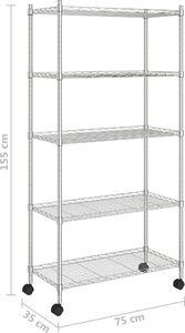 vidaXL 5-poziomowy regał na kółkach 75x35x155 cm chrom 250 kg 7