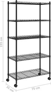 vidaXL 5-poziomowy regał na kółkach 75x35x155 cm czarny 250 kg 7