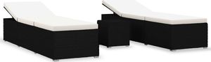 vidaXL 3-częściowy zestaw leżaki ze stolikiem polirattan czarne VidaXL 2