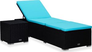 vidaXL Leżak z poduszką i stolikiem polirattan niebieski VidaXL 1