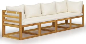 vidaXL VidaXL 4-osobowa sofa ogrodowa z kremowymi poduszkami, drewno akacjowe 1