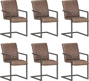 vidaXL VidaXL Krzesła stołowe, wspornikowe, 6 szt., brązowe, skóra naturalna 1