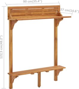 vidaXL Barowy stolik balkonowy 90x37x1225 cm lite drewno akacjowe VidaXL 9