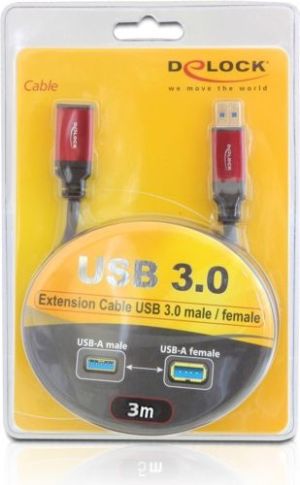 Kabel USB Delock USB-A - USB-A 3 m Czerwony Czarny (82754) 3