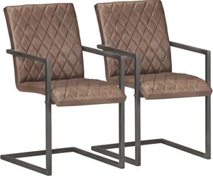 vidaXL Krzesła stołowe, wspornikowe, 2 szt., brązowe, skóra naturalna 1