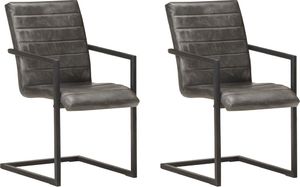 vidaXL Krzesła stołowe, wspornikowe, 2 szt., szare, skóra naturalna 1