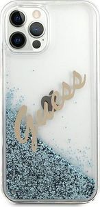 Guess Etui Guess GUHCP12LGLVSBL Apple iPhone 12 Pro Max niebieski/blue hardcase Glitter Vintage Script 3