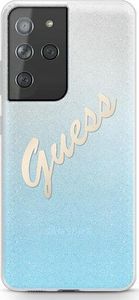 Guess Etui Guess GUHCS21LPCUGLSBL Samsung Galaxy S21 Ultra niebieski/blue hardcase Glitter Gradient Script 1