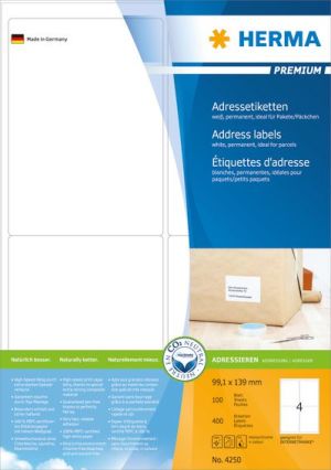Herma Etykiety Premium A4, adresowe, białe, papier matowy, 400 szt., zaokrąglone narożniki (4250) 1