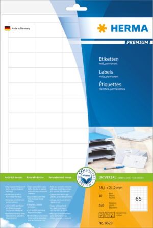 Herma Etykiety Premium 8629, A4, białe, 38,1 x 21,2 mm, papier matowy, 650 szt. (8629) 1