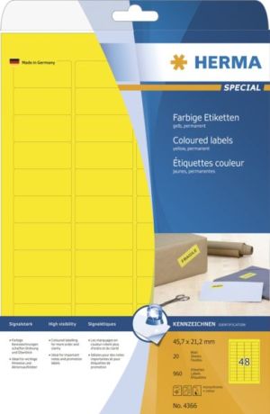 Herma Etykiety kolorowe A4, papier matowy żółty, 960 szt (4366) 1