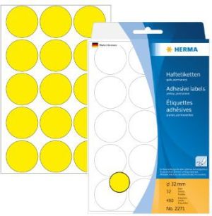 Herma Etykiety samoprzylepne żółte, 32mm 480 Szt. - 2271 1
