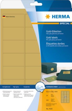 Herma Etykiety foliowe 4103, A4, 63.5 x 38.1 mm, folia złota błyszcząca, 525 szt (4103) 1