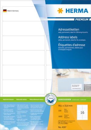 Herma Etykiety Premium A4, adresowe, białe, papier matowy, 1600 szt., zaokrąglone narożniki (4267) 1