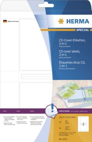 Herma Etykiety samoprzylepne 4373 na opakowanie do CD, 121 x 117,5 mm, białe, papier matowy, 50 szt (4373) 1