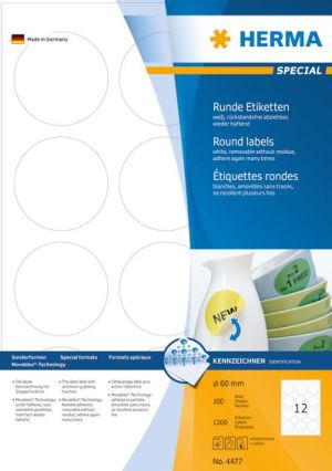 Herma Etykiety odklejalne Movables A4, okrągłe, białe, papier matowy, 1200 szt (4477) 1