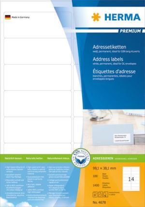 Herma Etykiety Premium A4, adresowe, białe, papier matowy, 1400 szt., zaokrąglone narożniki (4678) 1