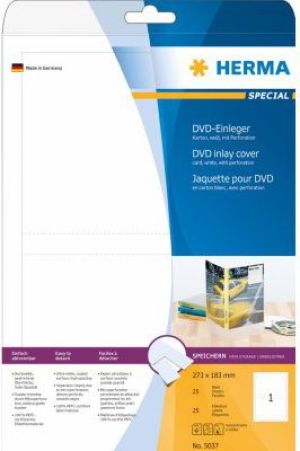 Herma HERMA DVD Wkładki, biały, 273 x 183 mm, w przypadku DVD, kartonowych, mikro-perforowane, 25 arkuszy (5037) 1