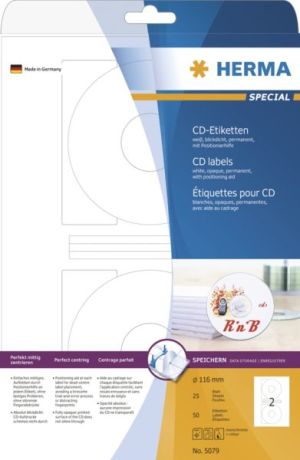 Herma Etykiety samoprzylepne na CD, białe, okrągłe, papier matowy, 50 szt (5079) 1