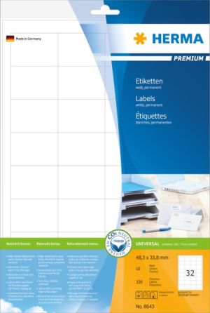 Herma Etykiety Premium 8643, A4, białe, 48,3 x 33,8 mm, papier matowy, 320 szt. (8643) 1