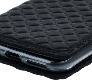 Surazo Etui na telefon Surazo ze skóry naturalnej Smart magnet RFID - Pikowane romby - Czarny Matowy 4