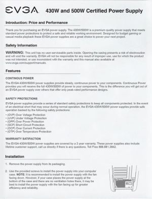 Zasilacz EVGA 500W, 80 PLUS (100-W1-0500-KR) 8