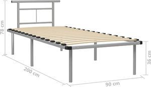 vidaXL Rama łóżka, szara, metalowa, 90 x 200 cm 6