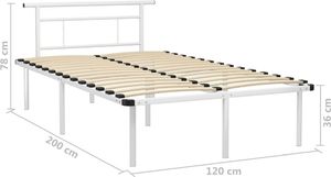vidaXL Rama łóżka, biała, metalowa, 120 x 200 cm 6