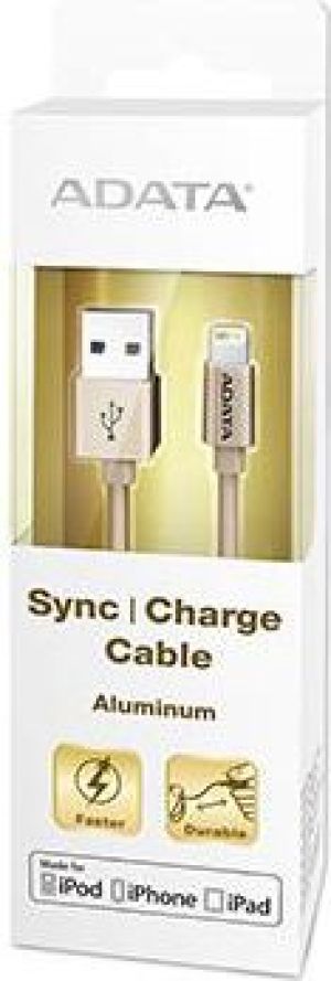 Kabel USB ADATA Lightning, certyfikat MFI, 1m, Aluminium, Gold (AMFIAL-100CM-CGD) 2