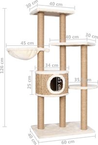 vidaXL Drapak dla kota z słupkiem, 126 cm, trawa morska 8
