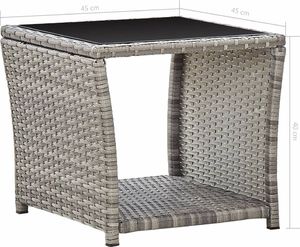 vidaXL Stolik kawowy, szary, 45x45x40 cm, rattan PE i szkło 5