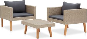 vidaXL 3-cz. zestaw wypoczynkowy do ogrodu, poduszki, rattan PE, beż 3