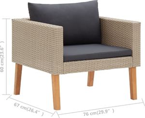 vidaXL Pojedyncza sofa ogrodowa z poduszkami, rattan PE, beż 7