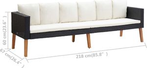 vidaXL 3-osobowa sofa ogrodowa z poduszkami, rattan PE, czarny 7