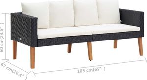 vidaXL 2-osobowa sofa ogrodowa z poduszkami, rattan PE, czarny 8