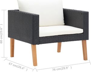 vidaXL Pojedyncza sofa ogrodowa z poduszkami, rattan PE, czarny 7