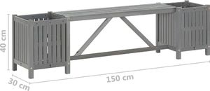 vidaXL Ławka ogrodowa z 2 donicami 150 cm, lite drewno akacjowe, szara 6