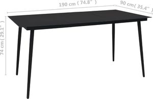 vidaXL Stół ogrodowy, czarny, 190x90x74 cm, stal i szkło 4