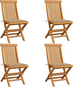 vidaXL Krzesła ogrodowe, beżowe poduszki, 4 szt., lite drewno tekowe 1