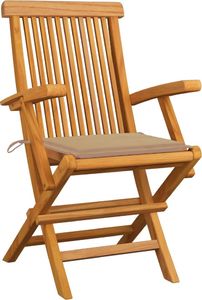 vidaXL Krzesła ogrodowe, beżowe poduszki, 4 szt., lite drewno tekowe 2