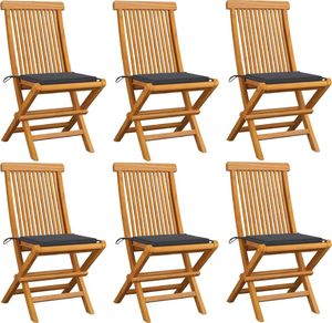 vidaXL Krzesła ogrodowe, antracytowe poduszki, 6 szt., drewno tekowe 1