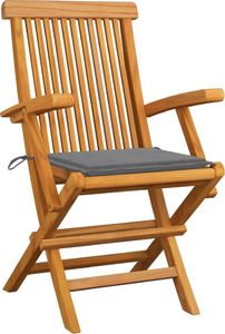 vidaXL Krzesła ogrodowe z szarymi poduszkami, 2 szt., drewno tekowe 2