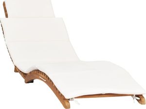 vidaXL Składany leżak z kremową poduszką, lite drewno tekowe 1