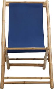 vidaXL Leżak z bambusa i granatowego płótna 2