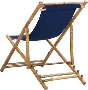 vidaXL Leżak z bambusa i granatowego płótna 5