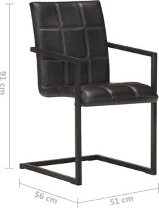vidaXL Krzesła stołowe, wspornikowe, 2 szt., czarne, skóra naturalna 6