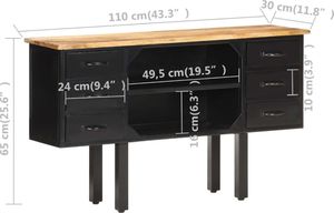 vidaXL Komoda, 110x30x65 cm, lite surowe drewno mango i stal 6