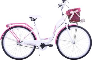 Kozbike (K19) Rower miejski damski Kozbike 28 biało-różowy 3 biegi 2