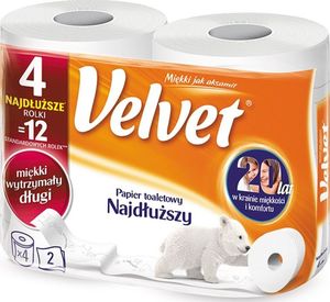 Velvet Papier toaletowy celulozowy VELVET Najdłuższy, 2-warstwowy, 486 listków, 4szt., biały 1
